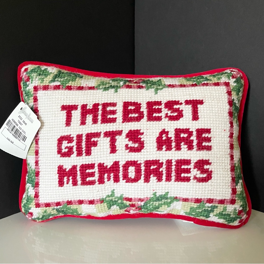 NEW! "The Best Gifts Are Memories" Needlepoint Pillow from Neiman Marcus
